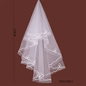 Elegante velo da sposa bianco multistrato velo da matrimonio per festa con bordo ondulato 120cm