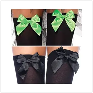 Halloween Christmas thigh high stockings with satin bows costume party stockings black