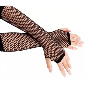 Schwarze Netz Langhandschuhe fingerlose Armstulpen Punk Gothic Stil Modeaccessoires