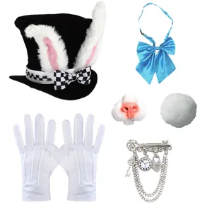 Osterhase Kostüm Zubehör Set mit Zylinder, Hasenohren, Fliege, Handschuhen und Brosche.