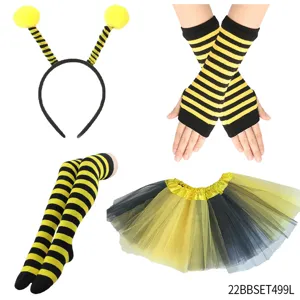 Halloween Bee Party Costume Set Headband Glasses Tutu Skirt Gloves Performance Dress Up Props