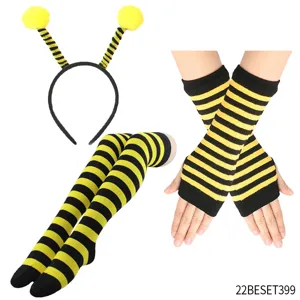 Bee costume accessories detail showing striped arm warmers, socks, and cute headband.