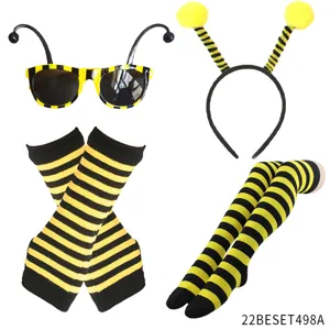 Bee costume party set with antenna glasses headband striped arm warmers and socks.