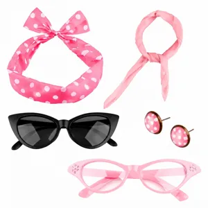 50s vintage womens party costume set including polka dot headband cat eye glasses and earrings
