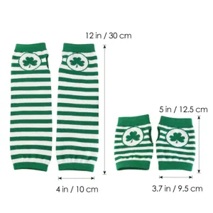 St. Patrick's Day green white striped leg warmers shamrock knit socks set size details