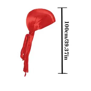 Fascia per capelli in raso rosso per uomo e donna, berretto wave in seta con coda da 100 cm.