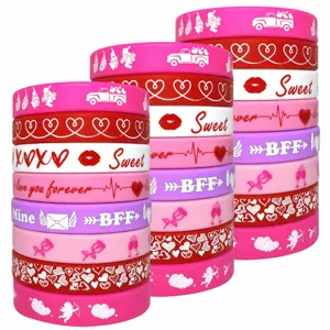 Bracelets en Silicone pour Couple de la Saint-Valentin Bracelets en Caoutchouc Imprimés Cœur Amour Cadeaux d'Anniversaire