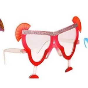 Hawaii party novelty cocktail glasses with glitter and fruit slice, funny costume eyewear.