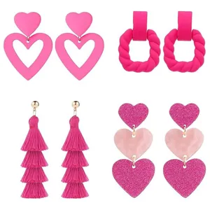 Valentine Heart Acrylic Leather Stud Earrings Fashion Long Dangle Earrings Creative Letter Jewelry Gift For Women
