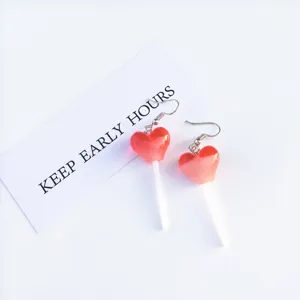 Heart lollipop drop earrings for women, sweet pink resin heart dangle earrings cute fashion jewelry