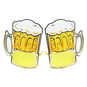 Novelty beer mug party glasses detail view, fun summer festival photo booth prop.