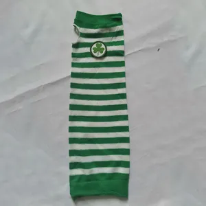 St. Patrick's Day green white striped arm sleeves or long socks with shamrock print.