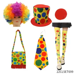 Halloween clown costume set with rainbow wig polka dot hat tie and stockings for party dress