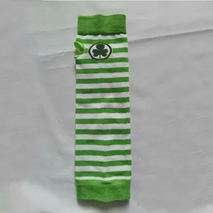 Green white striped St. Patrick's Day arm warmers shamrock print knit sleeves accessories
