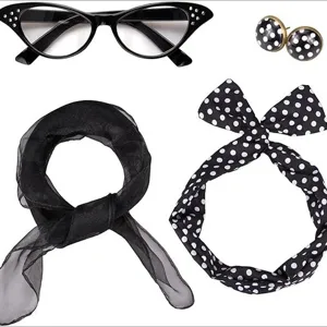 50s retro women party costume set cat eye glasses polka dot headband scarf earrings