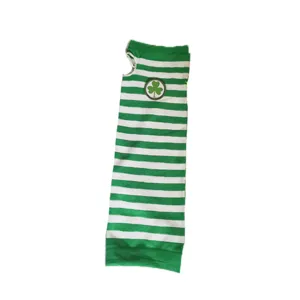 St Patrick's Day green and white striped arm sleeve featuring clover printed detail
