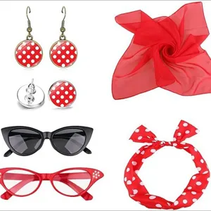50s retro rockabilly polka dot costume set women party accessories vintage earrings scarf headband