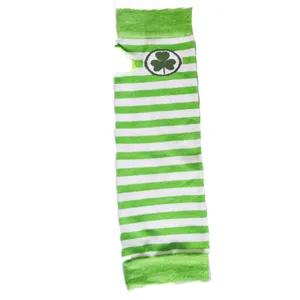 Green and white striped shamrock festival sleeve detail closeup for holiday party costume.