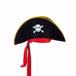 Halloween tricorn pirate hat adult cosplay costume accessory party black gold red