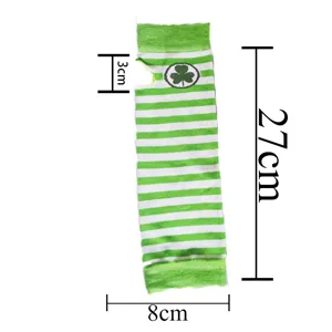 St. Patrick's Day green white striped shamrock arm warmer detail view size dimensions 8x27cm