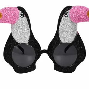 Hawaiian tropical party sunglasses, cute glitter toucan novelty costume photo props.