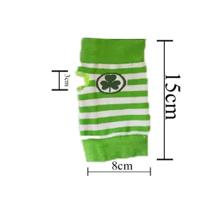 St. Patrick's Day green white striped shamrock arm warmer fingerless glove detail view