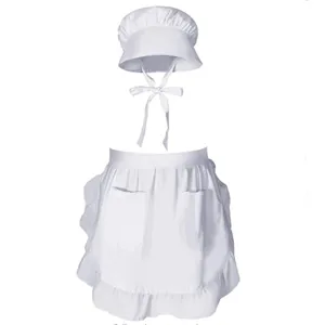 Set grembiule e cuffia da cameriera bianco, accessorio classico per costumi da cosplay e feste.