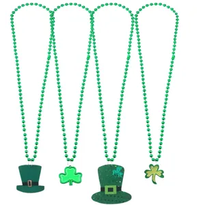St Patricks Day Party Plastic Bead Chain Necklace Shamrock Shot Glass Festive Celebration Costume Accessories