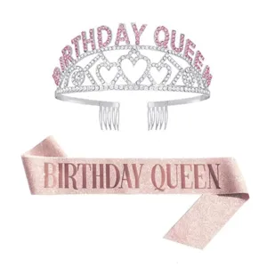 Geburtstag Queen Tiara und Schärfe Set mit glänzenden Strass Krone rosa Party Zubehör