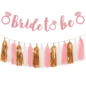 Σετ διακόσμησης πάρτι bachelorette με γιρλάντα Bride to be και πολύχρωμες φούντες.