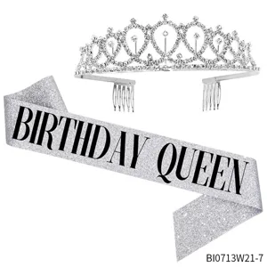 Birthday Party Queen Sash Glitter Letter Print Party Decorative Belt For Women