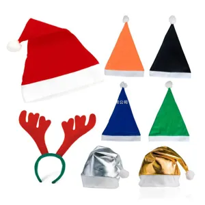 Details of Christmas velvet elf hats and reindeer antler headbands, perfect for holiday party.