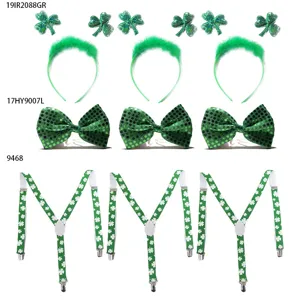 St. Patrick's Day grünes Accessoires-Set mit Kleeblatt-Clips, Haarreifen und Fliegen.