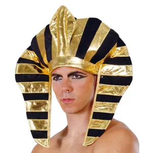Coiffe de pharaon égyptien or et noir accessoire de costume rayé pour fête d'Halloween