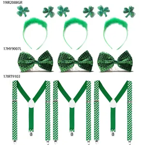 St. Patrick's Day Irisches Party Kostüm Set Grünes Kleeblatt Haarreif Fliege Hosenträger Festliche Party Verkleidung Zubehör