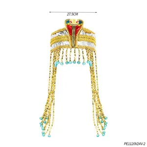 Coiffe de serpent de pharaon égyptien accessoire de costume doré avec chaînes de perles