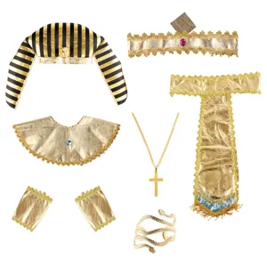 Egyptian Pharaoh Costume Accessories Halloween Cosplay Headwear Snake Scepter Party Props King Crown Headpiece