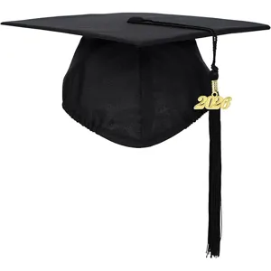 Black graduation cap with tassel and gold 2026 charm for graduation ceremony party decor