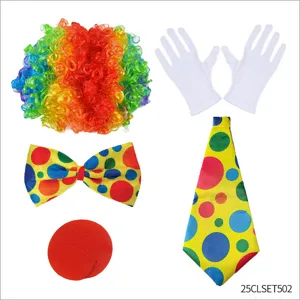 Funny Clown Costume Accessories Colorful Afro Wig Red Nose Polka Dot Bow Tie Costume Props For Party Carnival