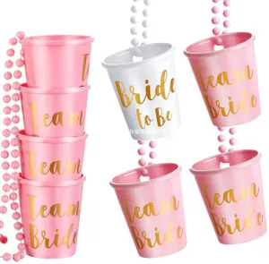 Bachelorette party team bride pink cups with bead necklaces bridal shower party cups