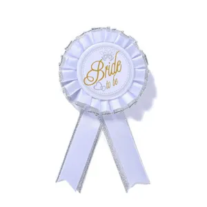 Bridal shower white rosette badge Bride to be wedding party decoration ribbon pin