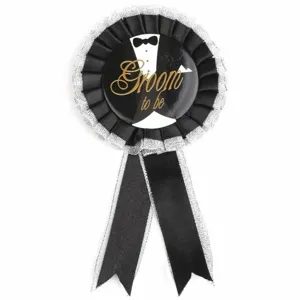 Groom to be ribbon badge black and white rosette badge wedding party decoration main image
