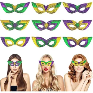 Mardi Gras Sequin Feather Mask Masquerade Party Carnival Mask Colorful Feather Eye Mask Festival Party Dress Up