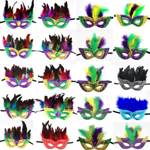Mardi Gras sequin feather mask masquerade party carnival festival costume eye mask