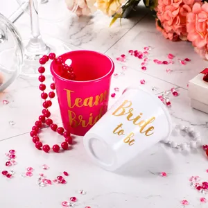 Bachelorette party cups set pink white bride to be cups with beaded necklaces detail
