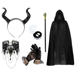 Conjunto de disfraz de diablo de Halloween con cuernos, gargantilla de encaje y capa.
