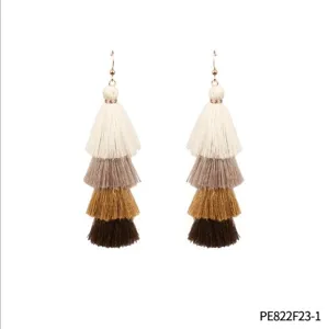Layered tassel earrings featuring a stylish four-color gradient design with gold-toned hooks.