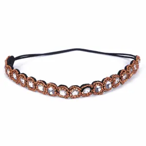 Vintage beaded rhinestone headband bronze elastic hair band for women party styling accessories
