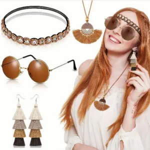 6s hippie party accessories set with rhinestone headband, sunglasses and tassel earrings.