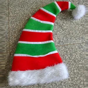 Christmas elf hat red and green striped velvet hat for holiday party costume accessory